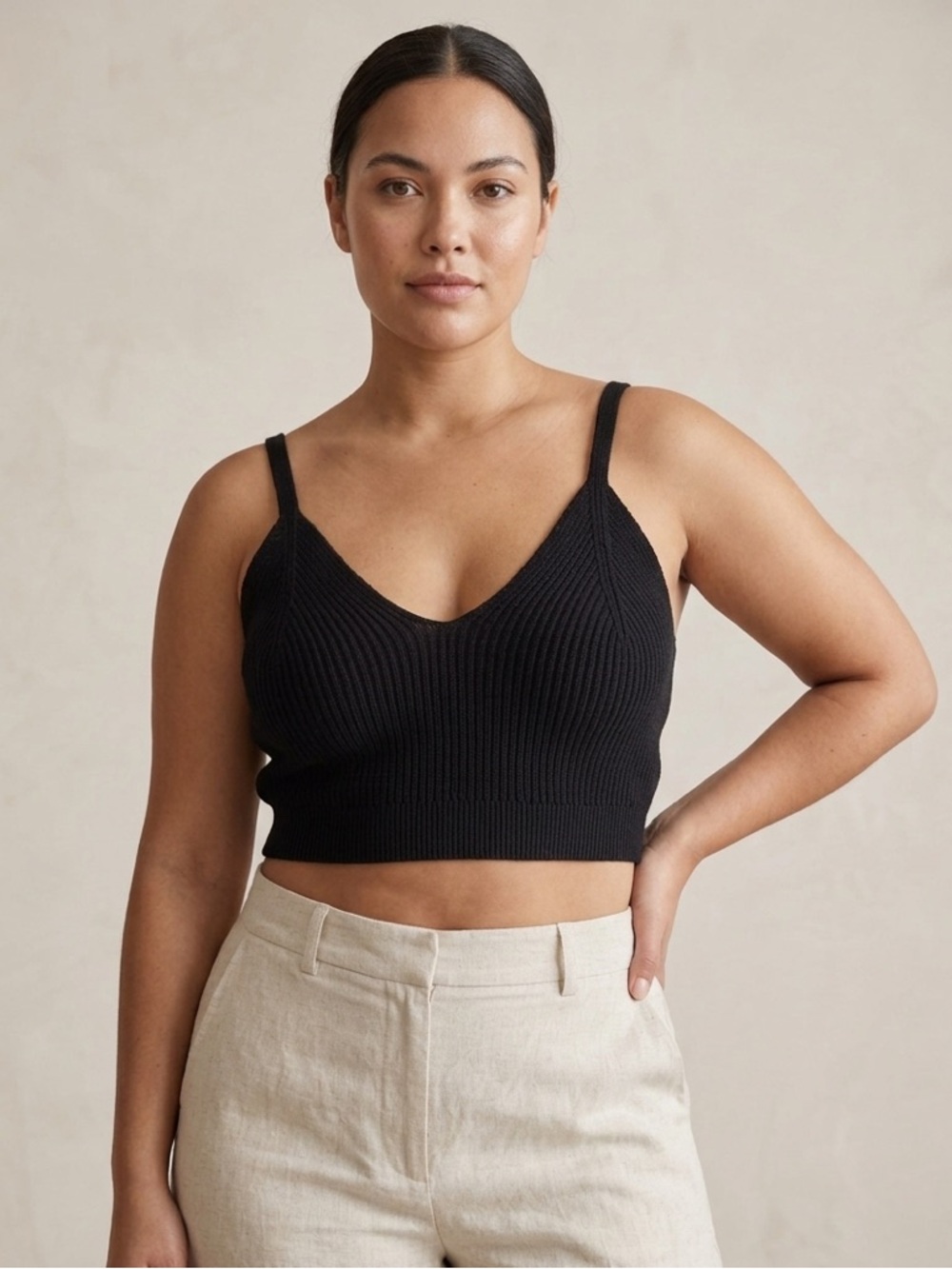 LAUDE the Label 100% Baby Alpaca V-Neck Knit Crop Top - Black